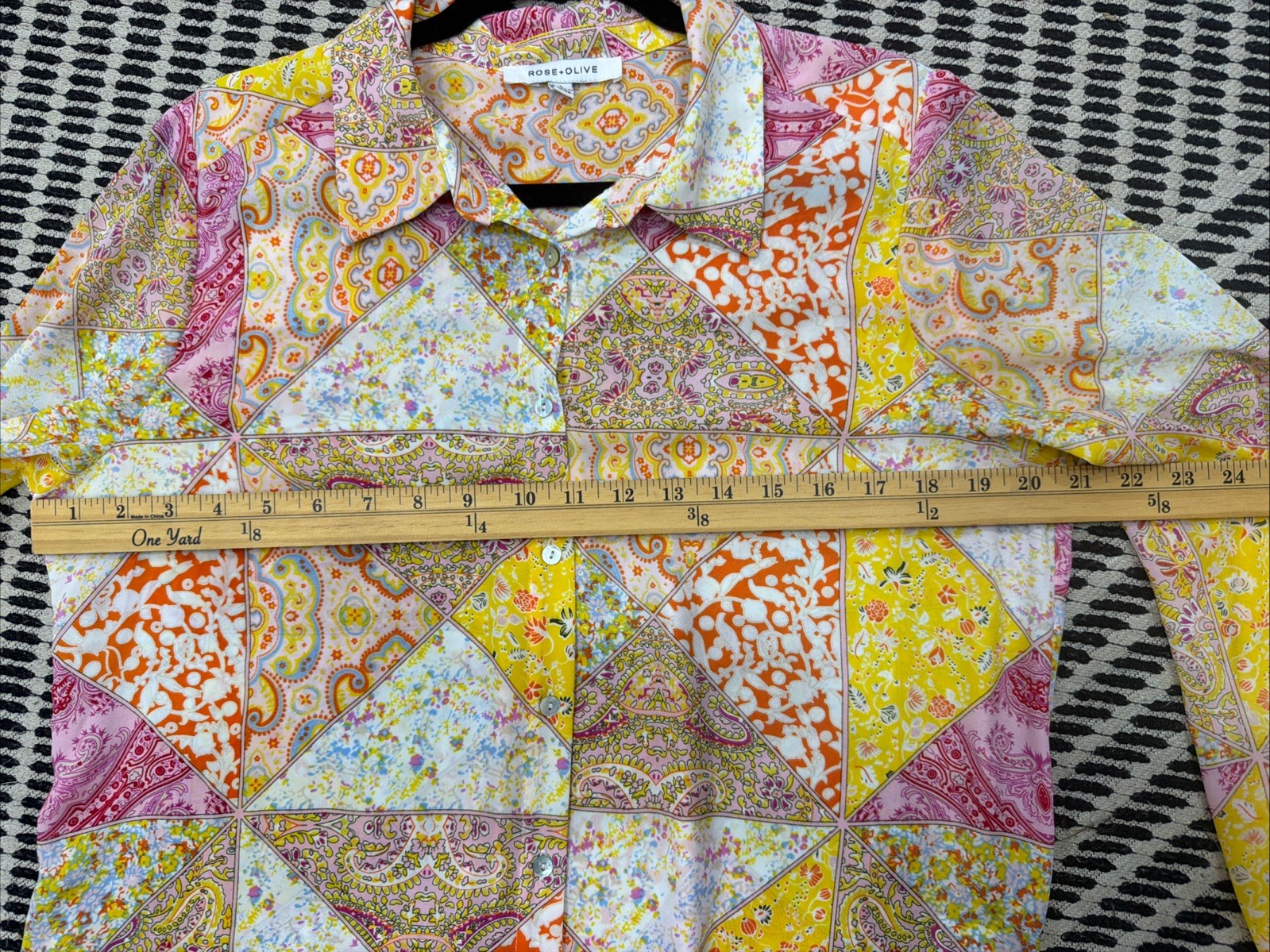 Rose + Olive Top L Pink,Yellow,Orange,Blue, Cream. Long Sleeve Roomy Back Pleat