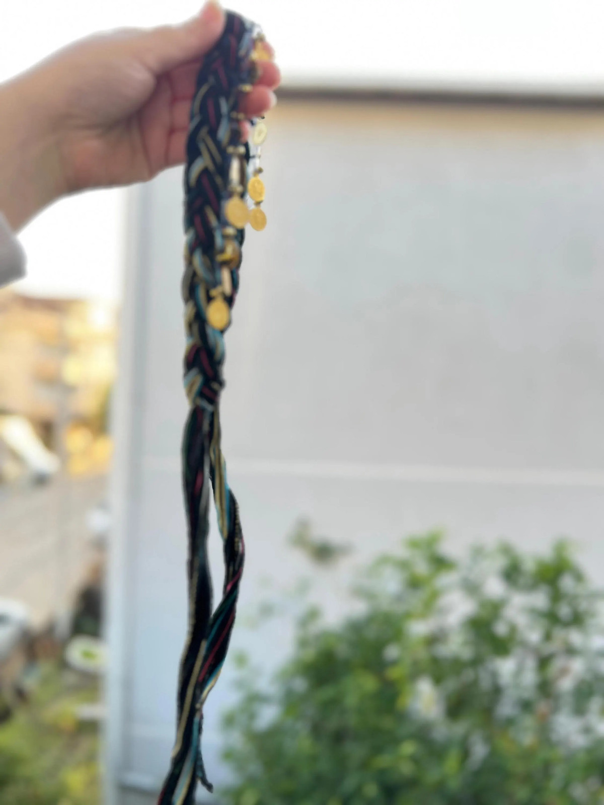 Bohemian Braided Hair Band with Gold Coin Charms Handmade Unique Boho Vintage