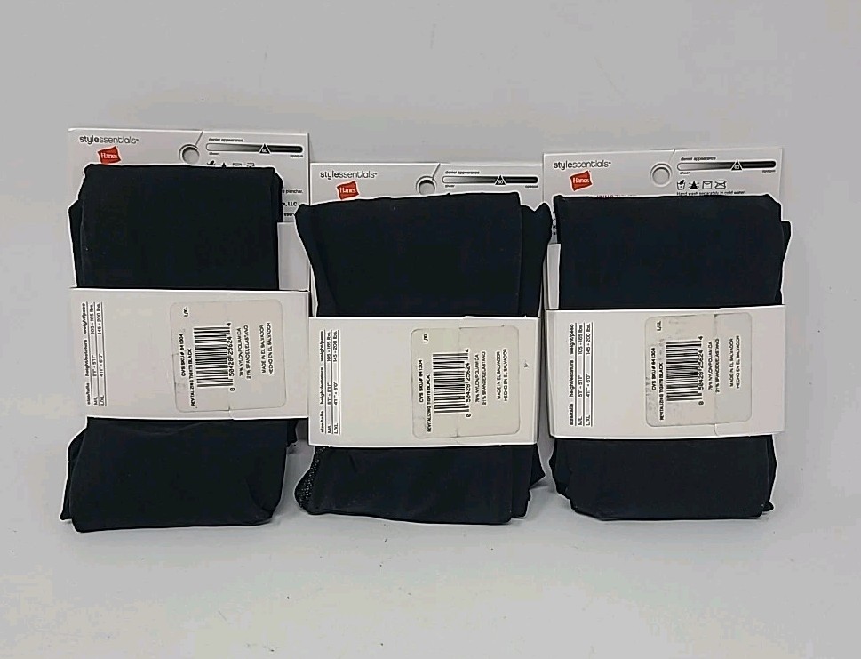 Hanes Silky Revitalizing Tights Opaque Leg L/XL Black Graduated Compression x3
