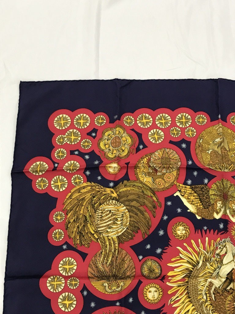 HERMES Carre 90 Soleil Silk Scarf Made in France Vintage Used