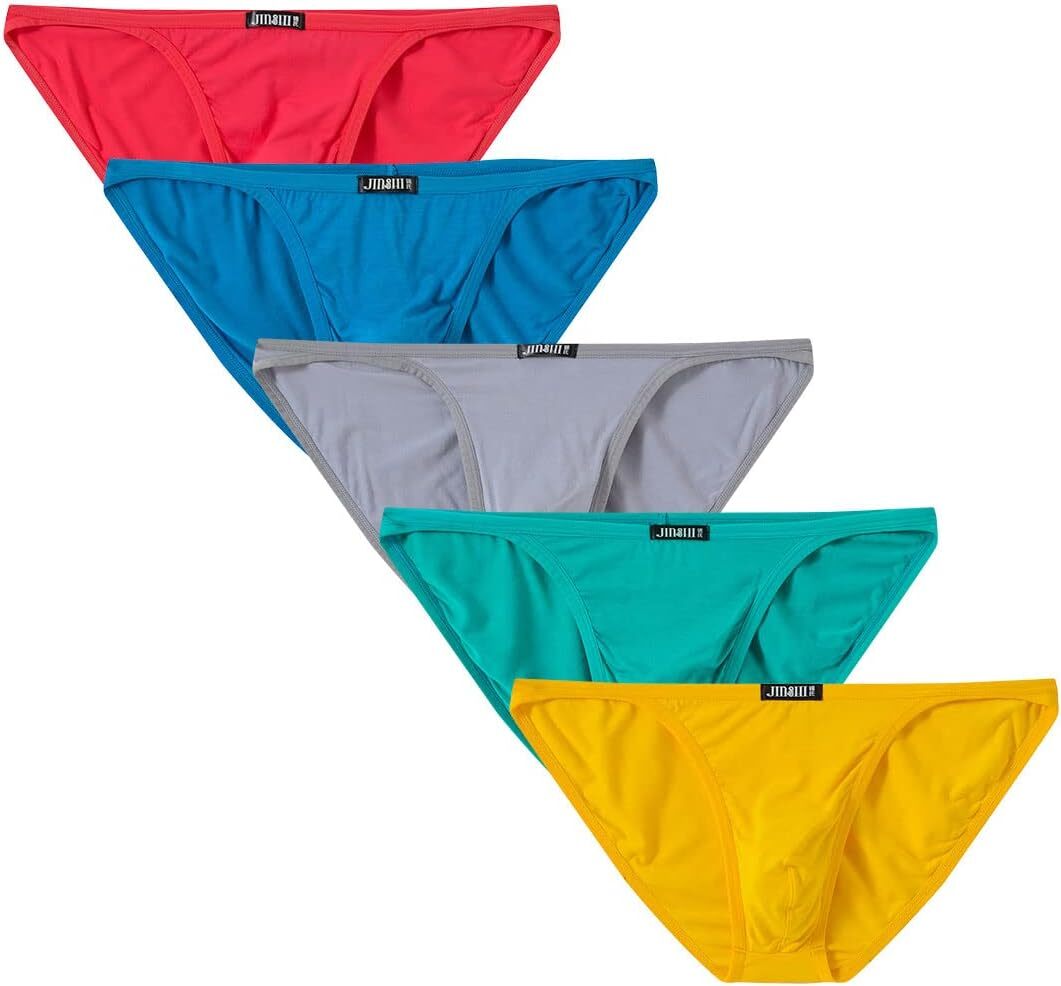 5-PACK Jinshi Mens Briefs Bamboo TAGLESS Soft Bikini Briefs Underwear Multipack