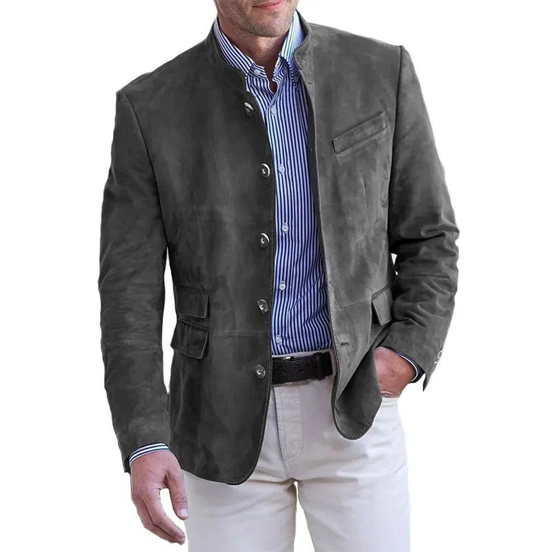 Stylish Suede Leather Blazer Men Four Button Classic Coat Vintage Jacket