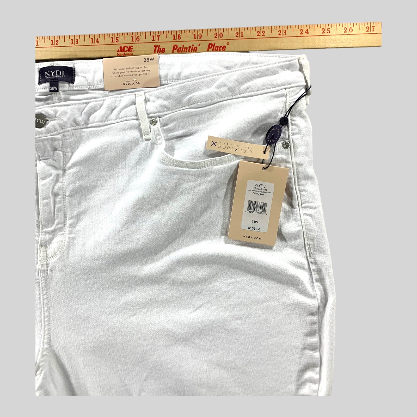 NYDJ Jeans Womens 28 (48×30) Ami Skinny Ankle Cuff Optic White NWT
