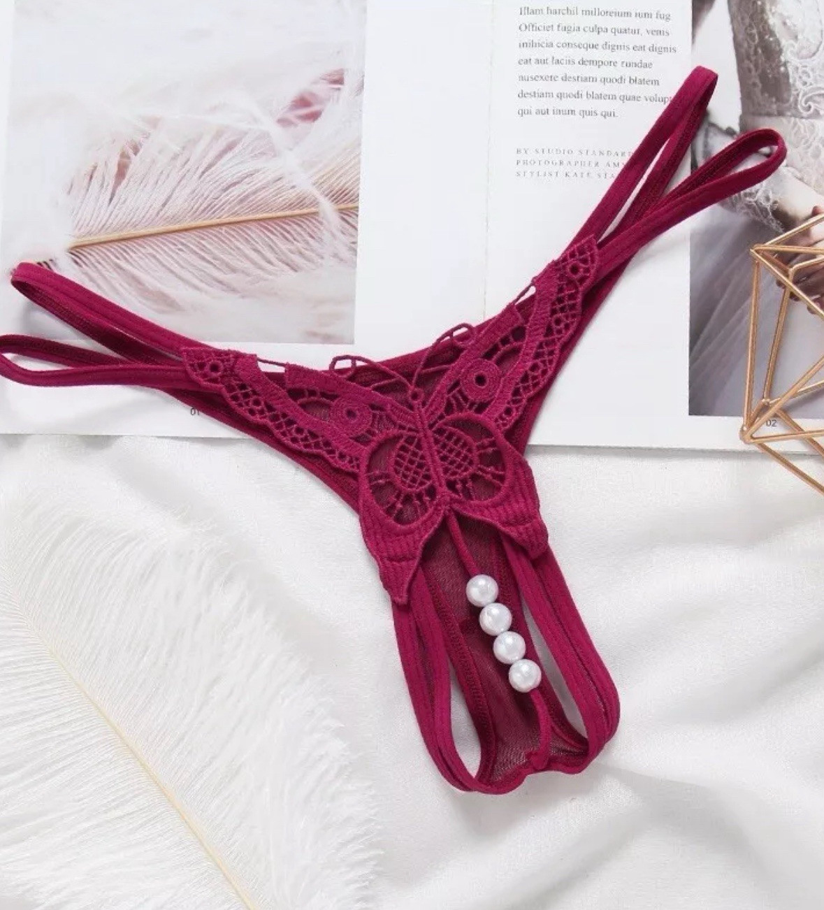 2 Sexy Lace Pearl Thong G-string Panties Lingerie Underwear Crotchles T-back