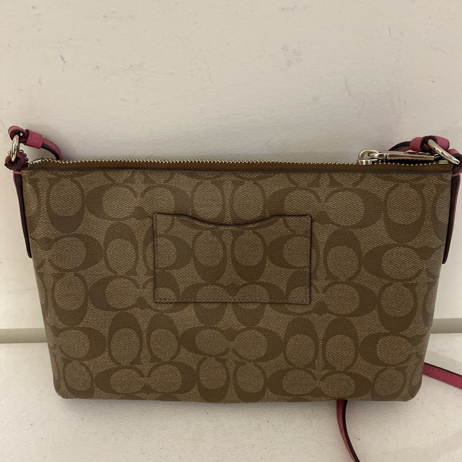 COACH EAST/ WEST POP CROSSBODY BAG IN KHAKI w/ PINK DETAILS & PINK ZIP WALLET
