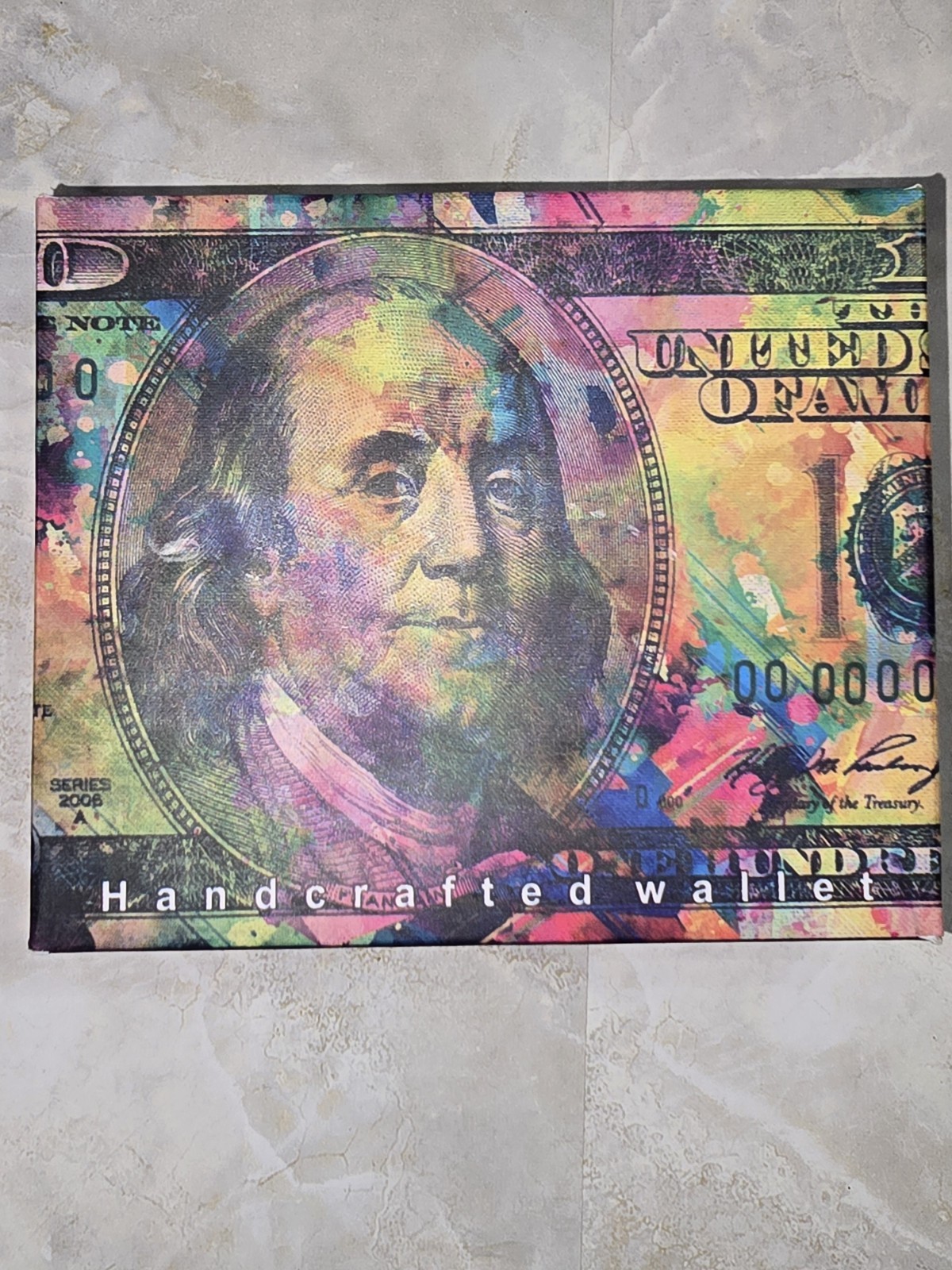 Novelty 100 Dollar Bill Print Vegan Leather Wallet Colorful Money Bifold Wallet
