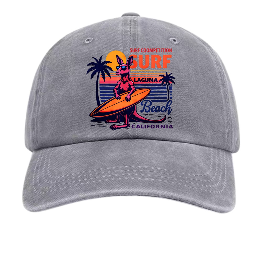 Laguna Beach California Surf Kangaroo DadHat,Retro Surf Competition Baseball Cap