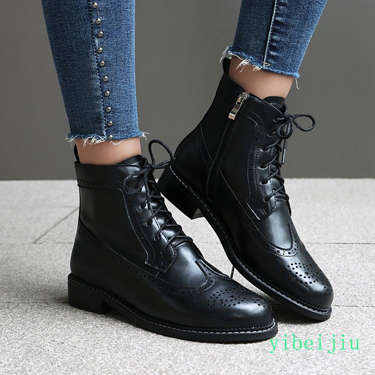 Women’s Wing Tip Brogue Ankle Boots Booties Low Heel Leather Shoes Casual Carved