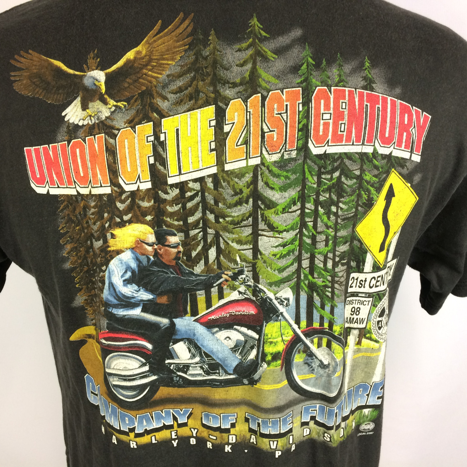 Vintage 80s 90s Harley Davidson Motorcycle Distressed Union Labor Pocket T Shirt