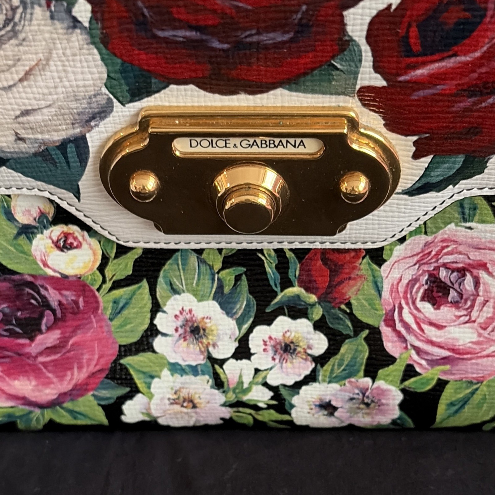 Dolce & Gabbana Floral Top Handle Satchel Turn Lock Gold Hardware Strap/Dust