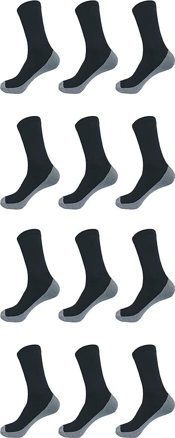 12 Pairs Men’s Cotton Crew Socks Everyday Work Cushion Socks Size 9-11 , 10-13