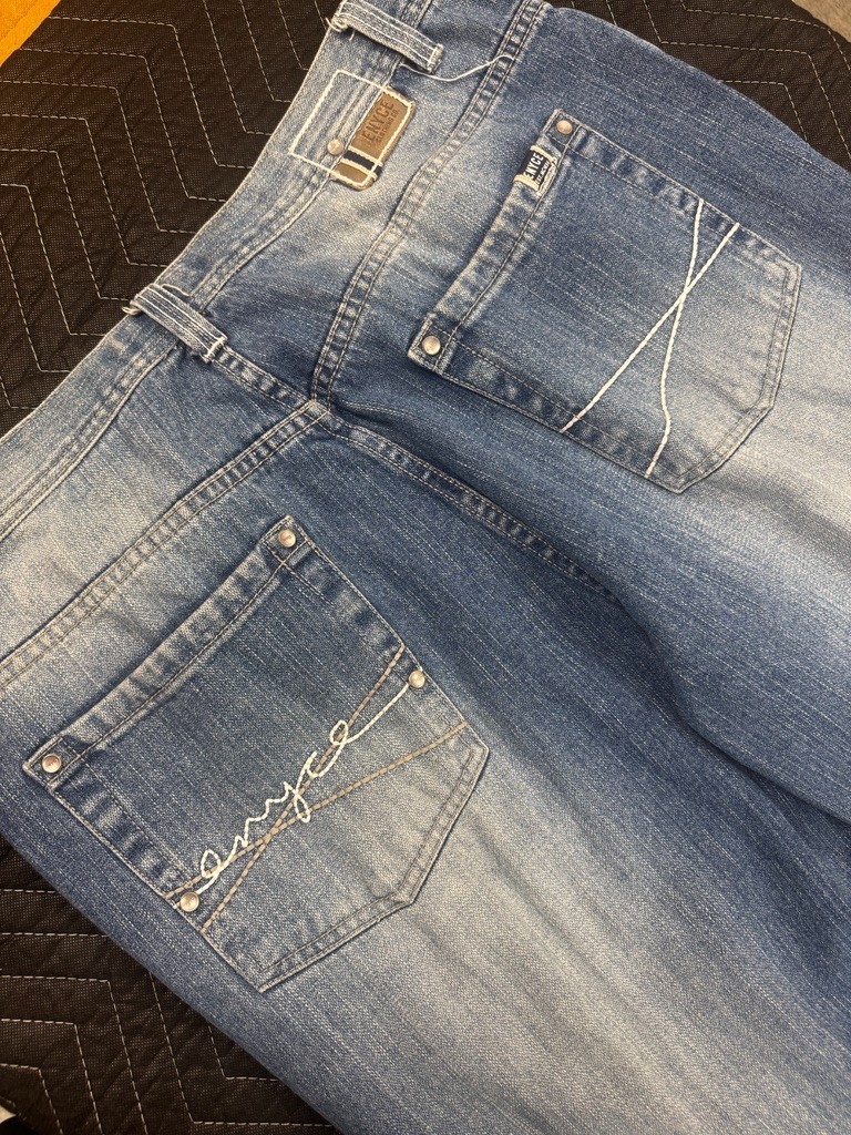 Enyce Mens Y2K Baggy Jeans 38×33 Washed Blue Denim Wide Leg Streetwear Hip Hop