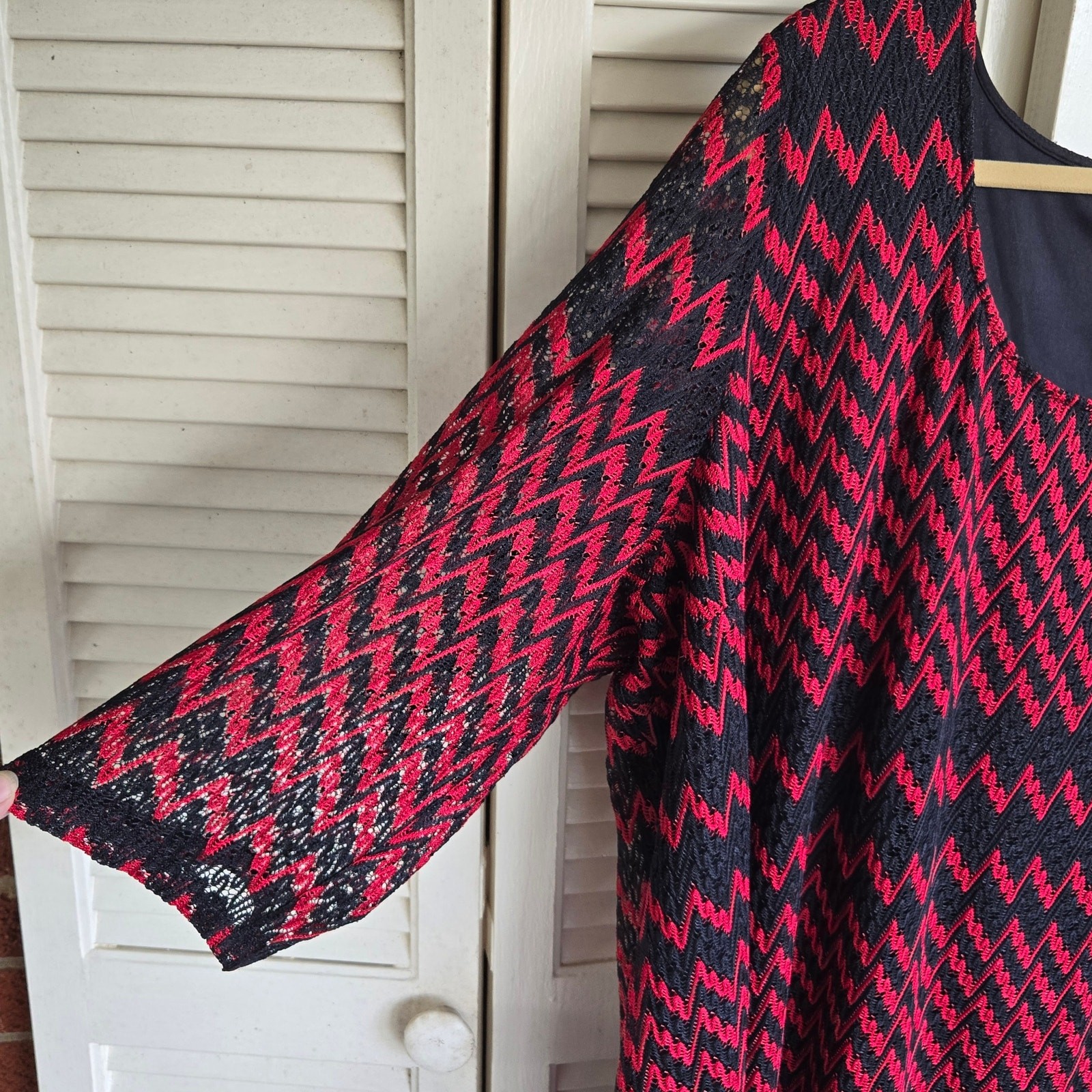 Catherines Dress Red Black Chevron 4X Fully Lined Except 3/4 Sleeves
