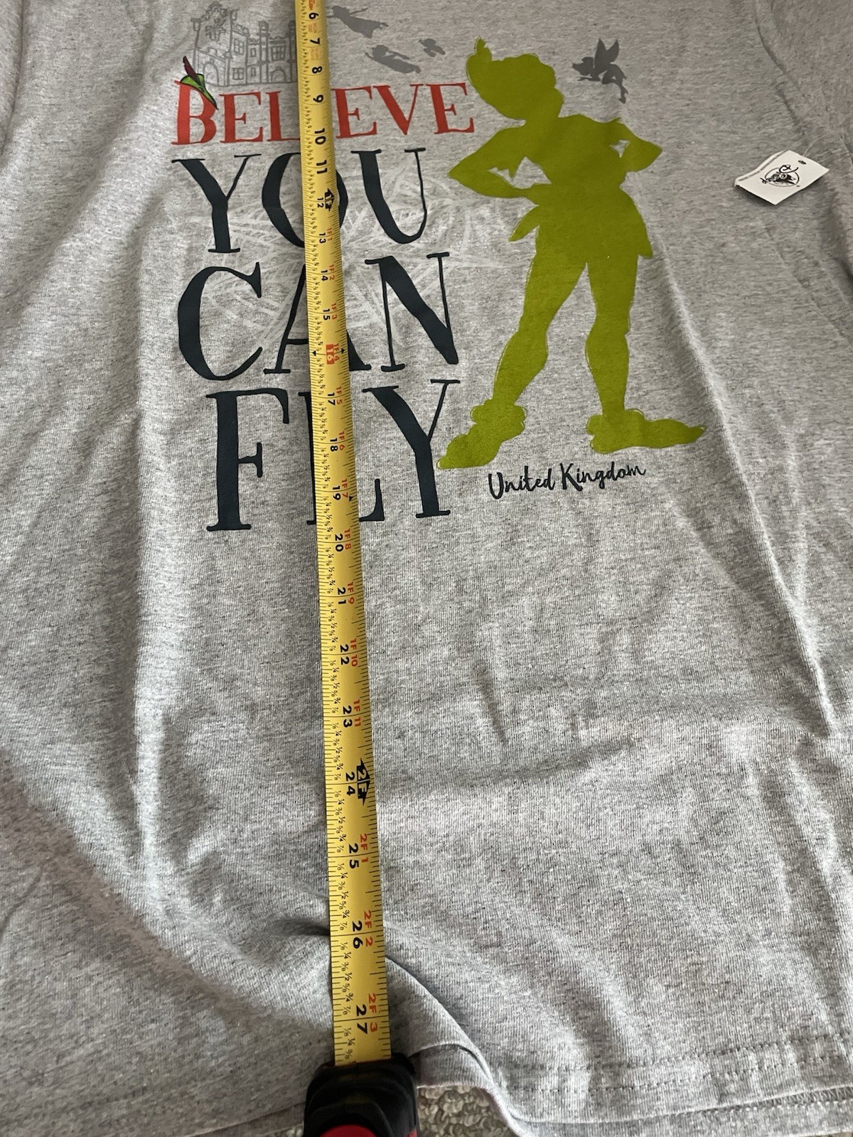 NEW Disney Shirt Adult MediumGray Green Peter Pan United Kingdom Fly Epcot Parks