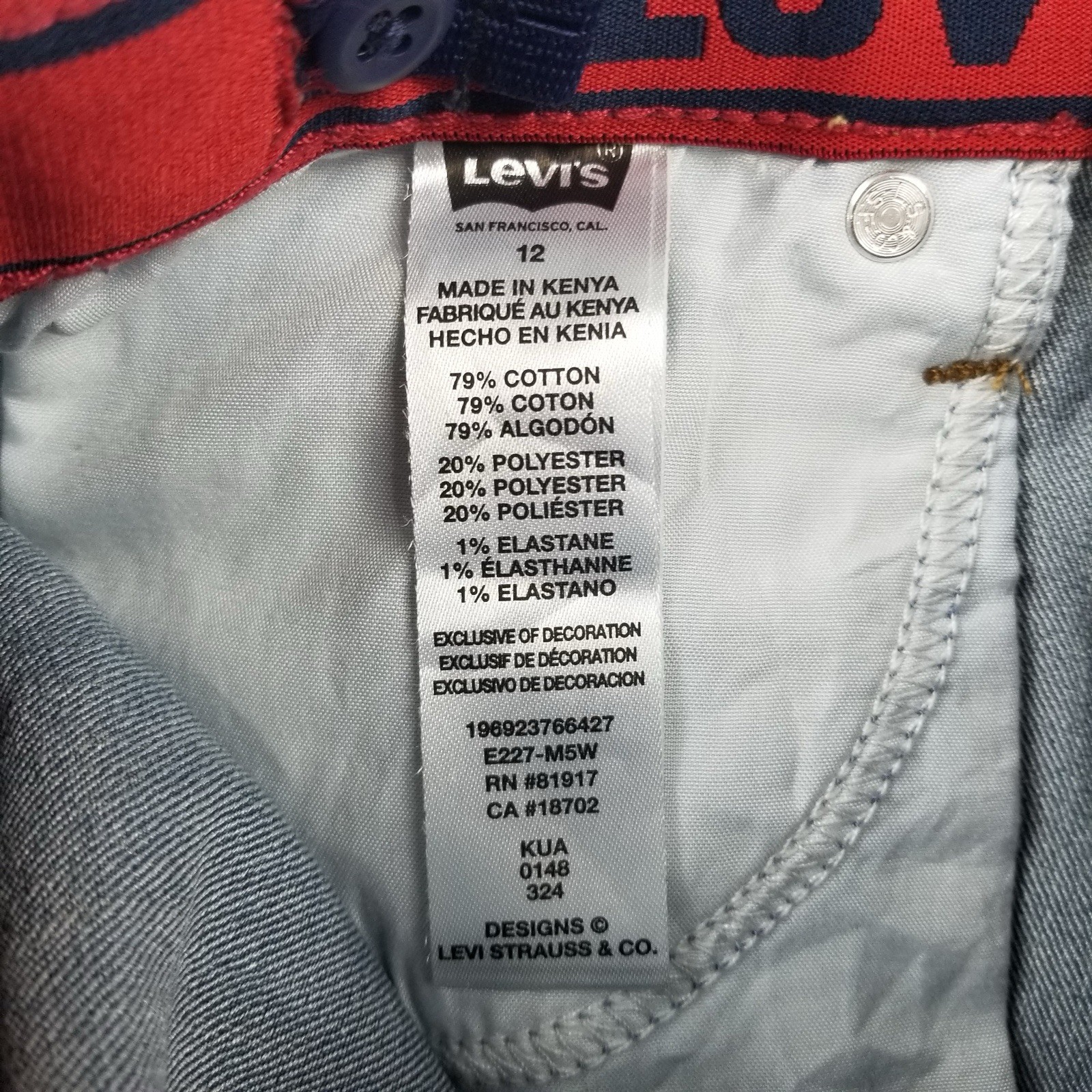 Levi’s Youth Boy’s sz 12 Slim Flex Stretch Adjustable Waist Straight Denim Jean