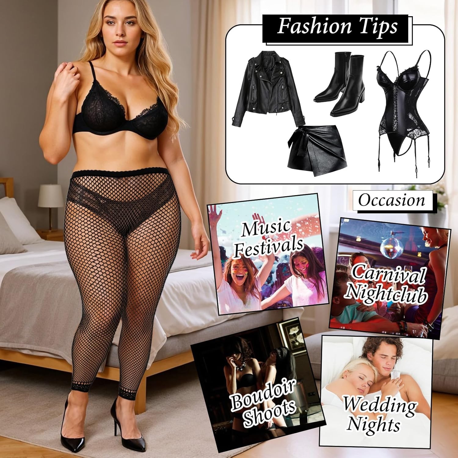 Women’s Plus Size Fishnet Stockings High Waist Stretchy Footed Tights for Women
