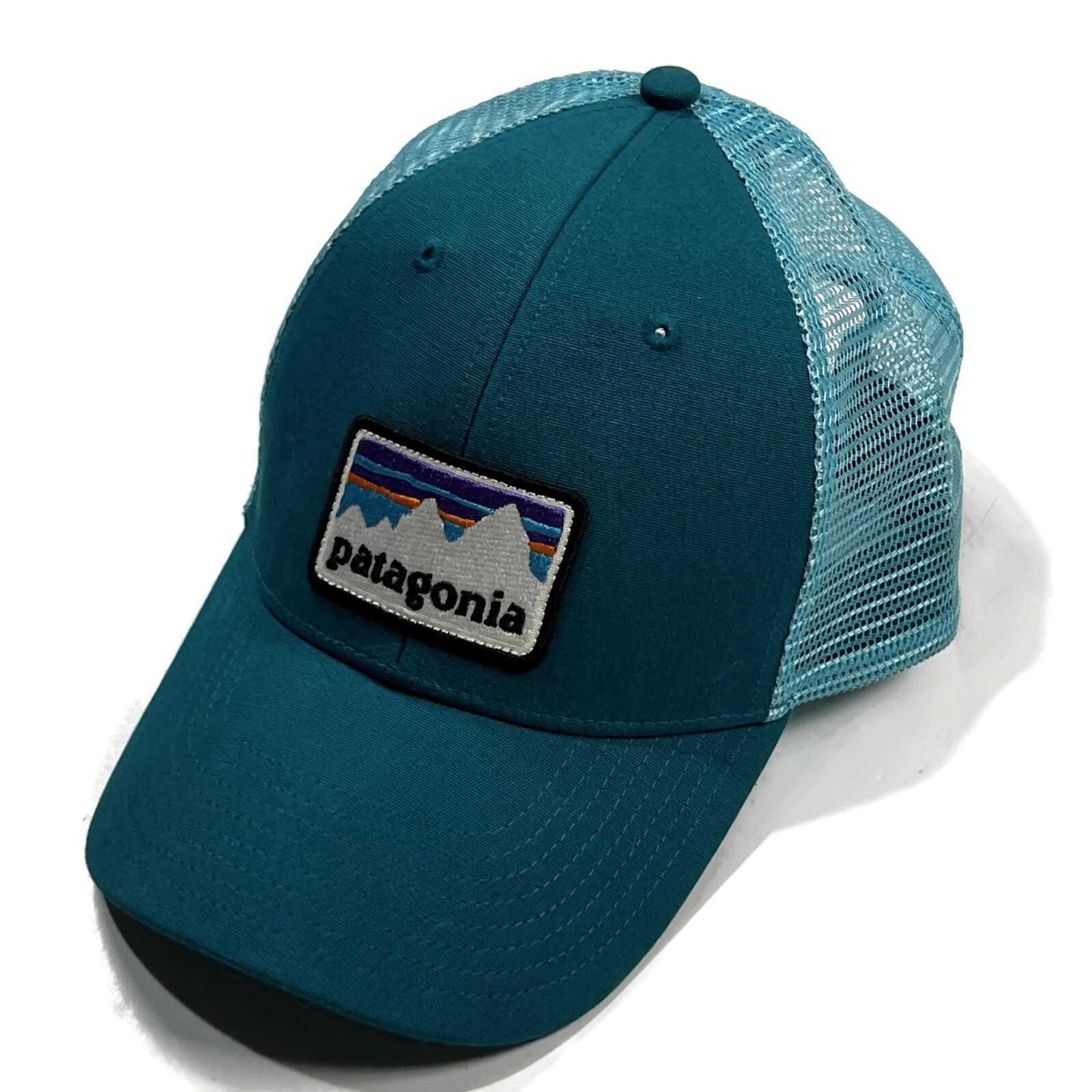Patagonia Shop Sticker Patch Lopro Trucker Hat Snapback Blue Green Mesh 2017