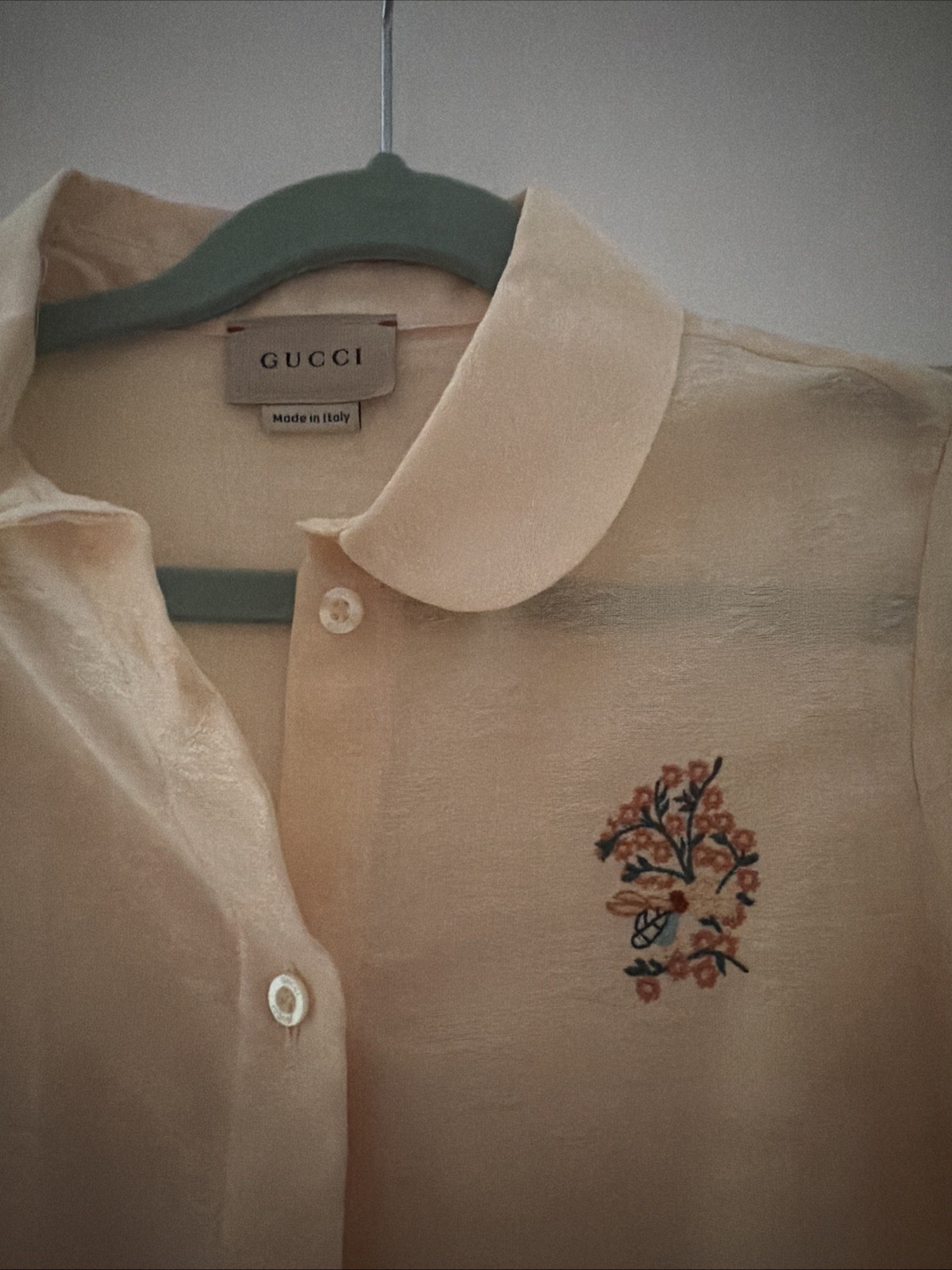 Gucci Kids Blouse Yellow Long Sleeve Peter Pan Collar
