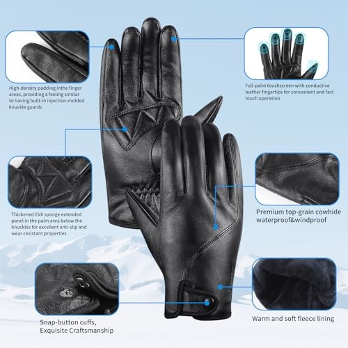 Leather Gloves for Men, Super Soft Warm Cashmere Lining, Full Hand