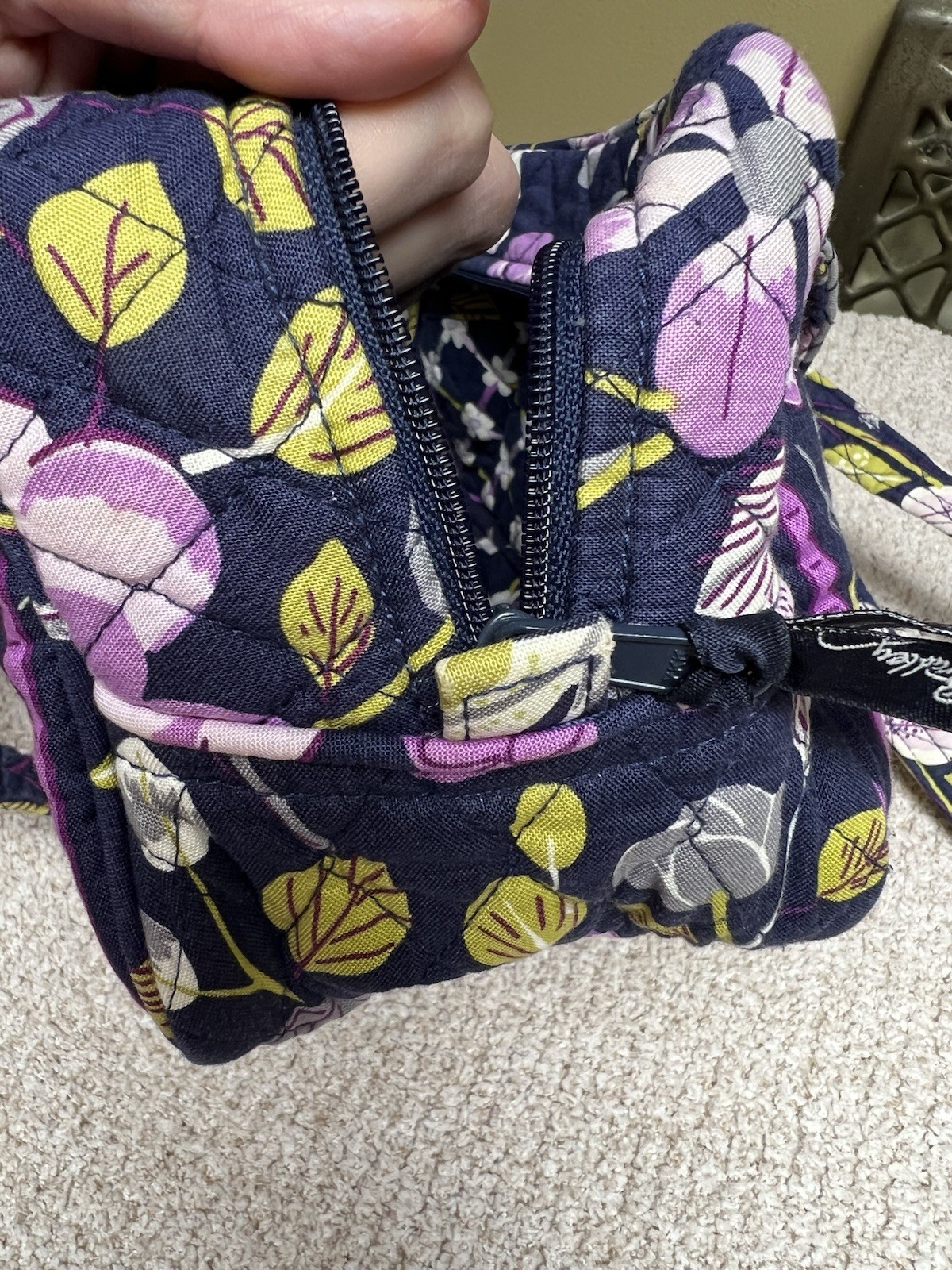 Vera Bradley Navy Floral Shoulder Bag Purse Zip Closure Bag Charm Inner Pockets