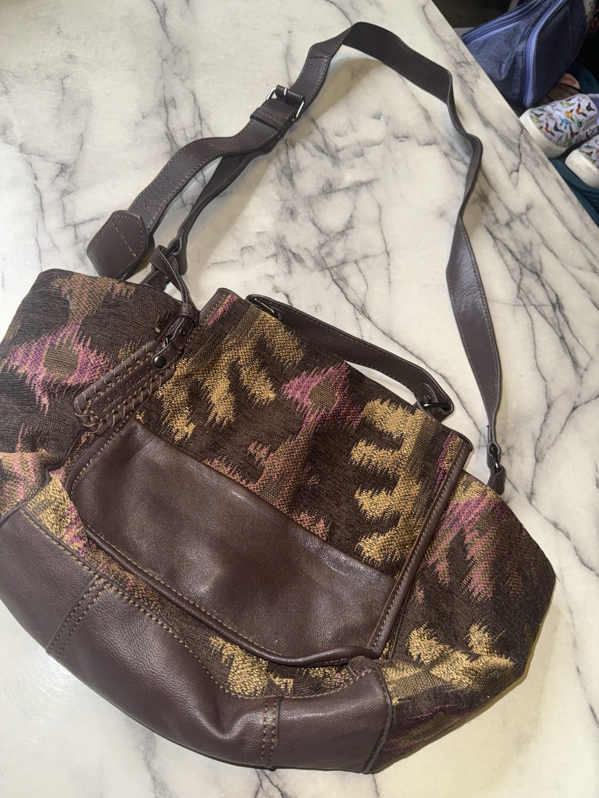 Isabella Fiore Brown Floral Shoulder Bag Zip/Magnetic, Pockets, Silver Hardware