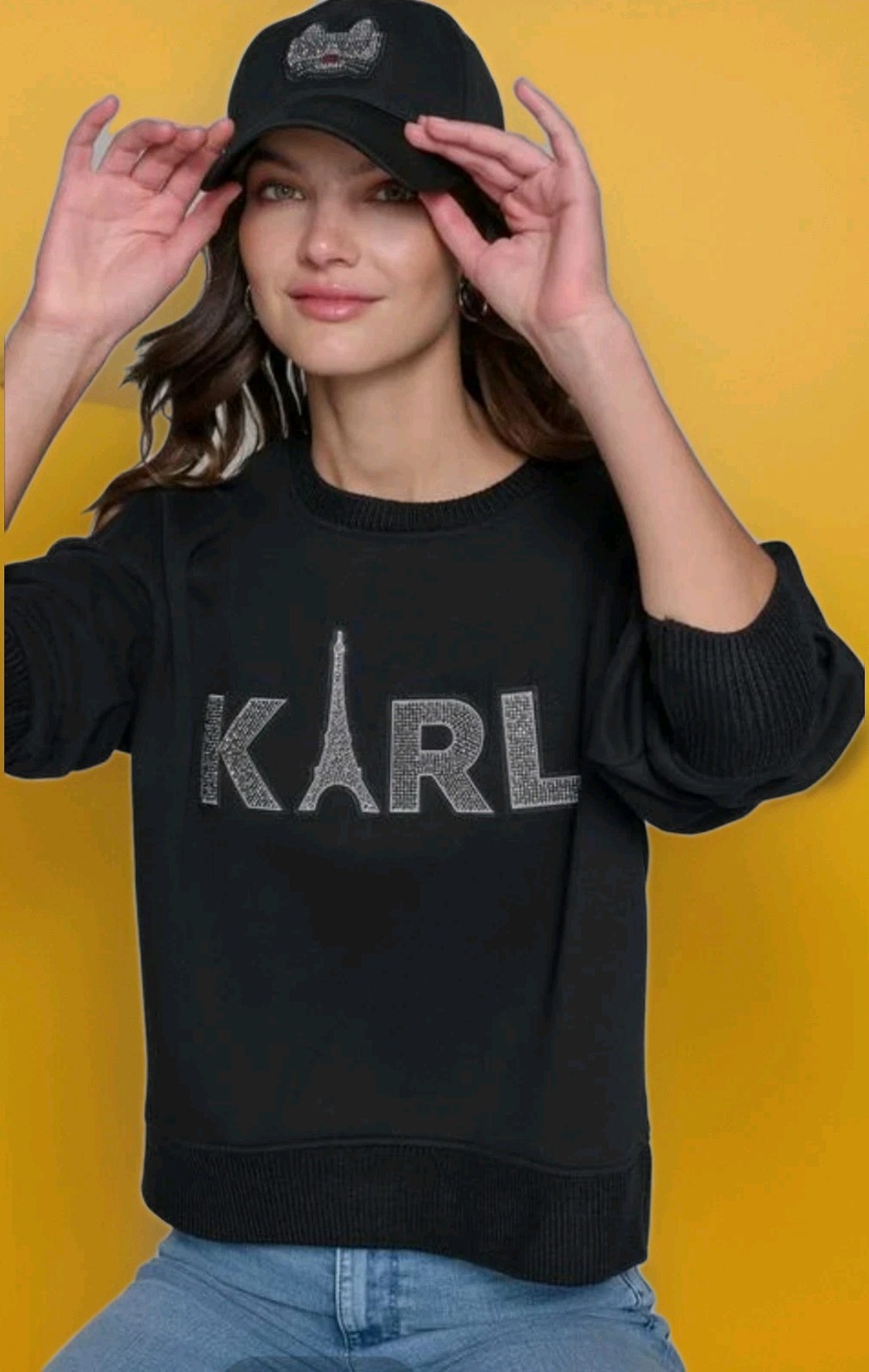 Karl Lagerfeld Paris Rhinestone Logo Pullover Black Color sz M