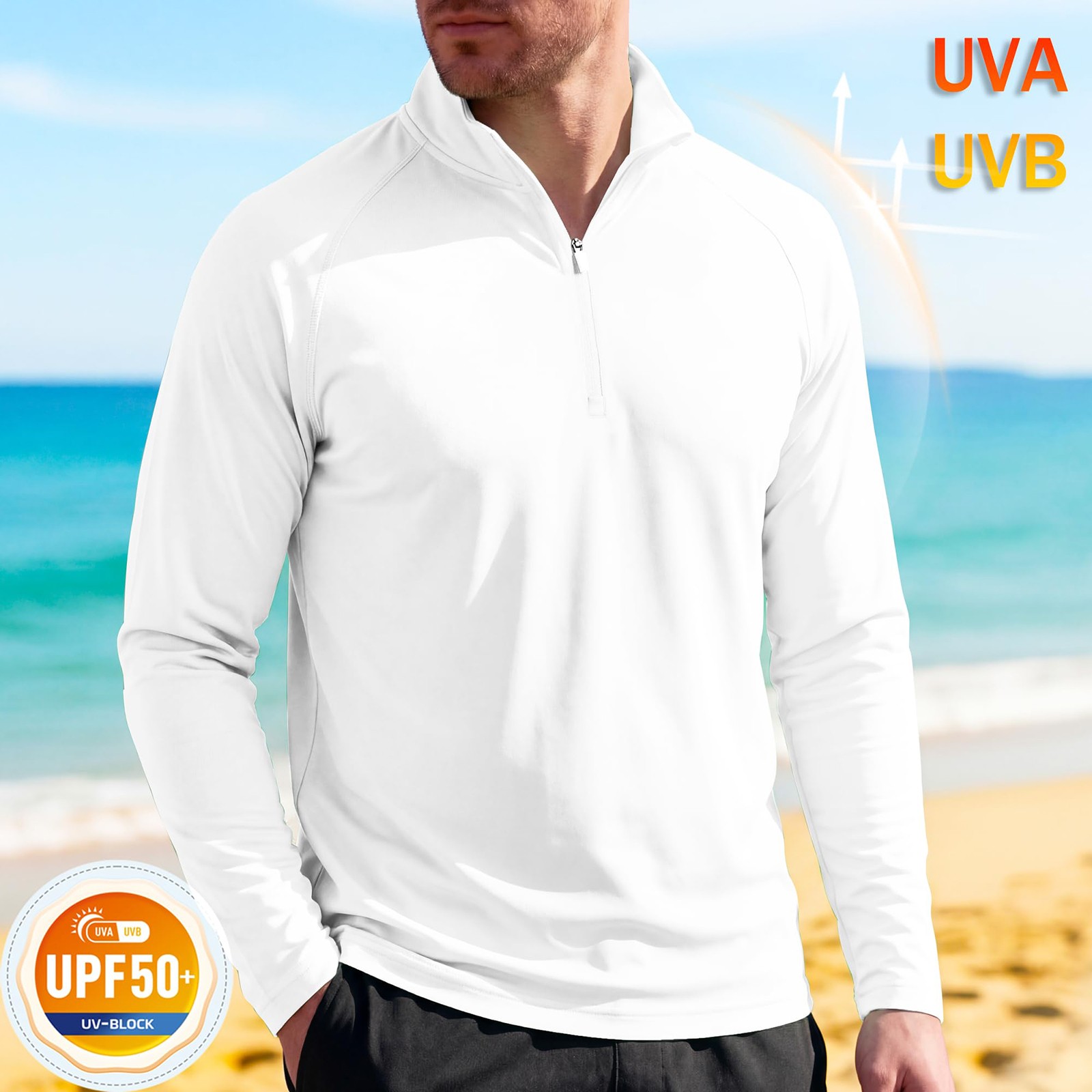 UPF50+ Men’s 1/4 Zip Sun Block UV Shirts Long Sleeve Performance Fishing T-Shirt