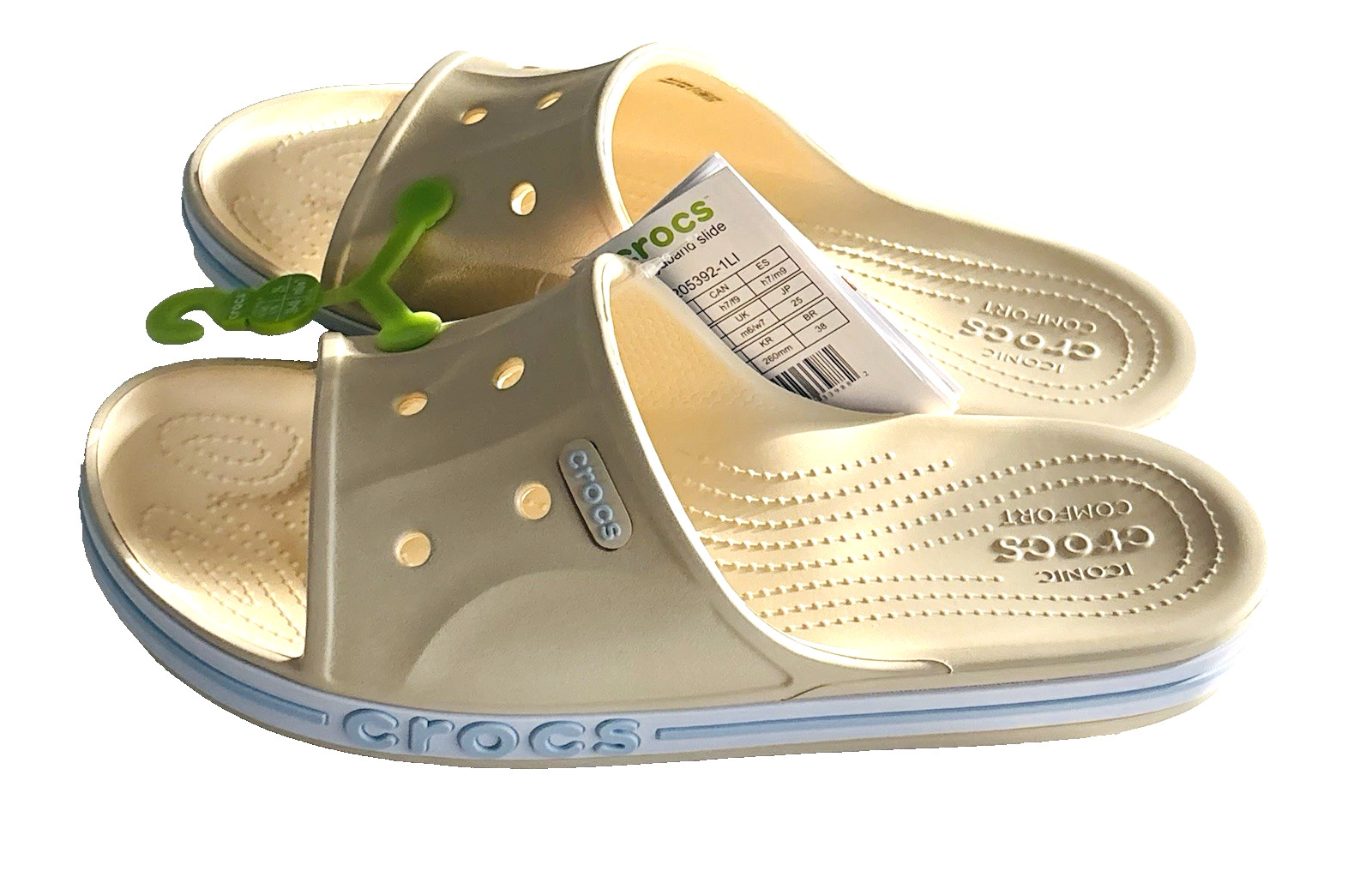 Crocs Unisex Bayaband Slide Comfort shoes Men 7, Women 9 , Beige White