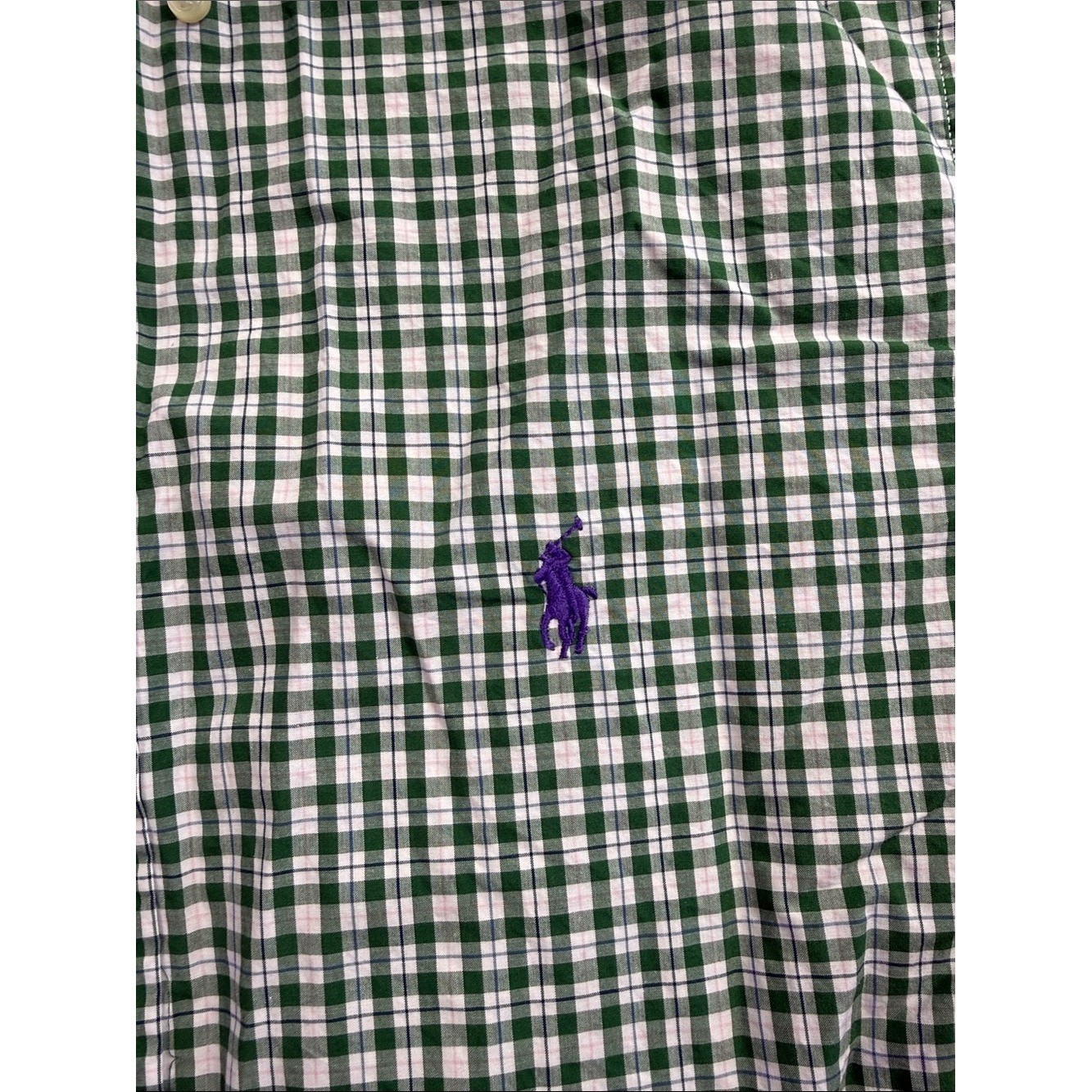 Ralph Lauren Green and White Check Button-Down Shirt sz Medium