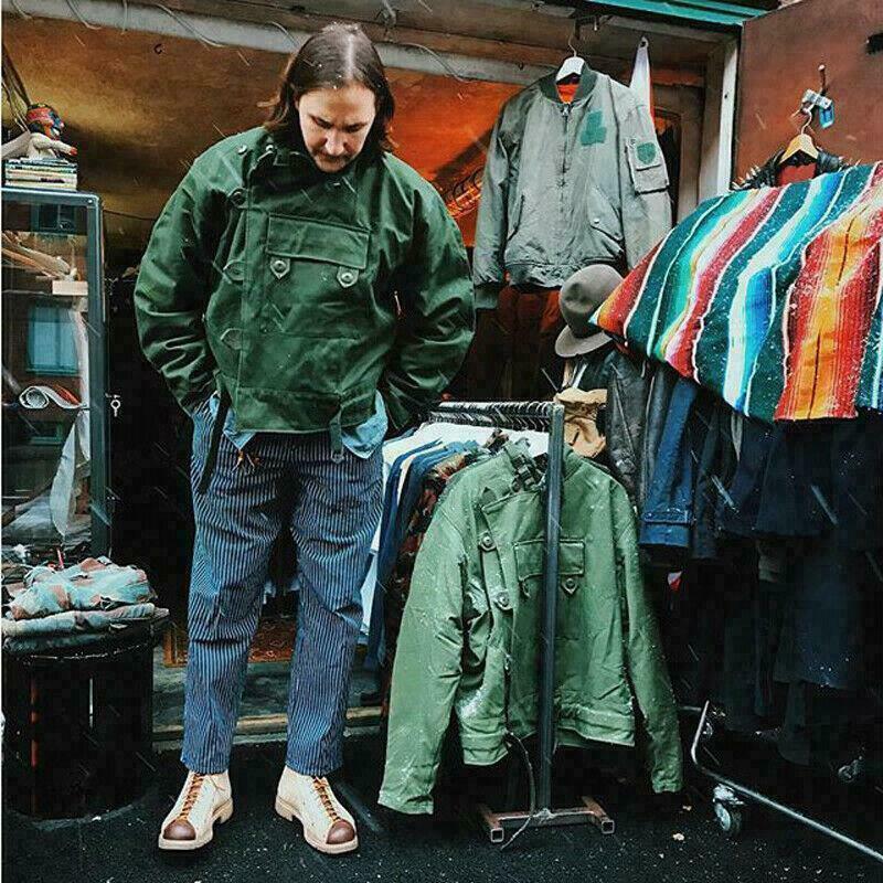 Vintage Swedish Motorcycle Jacket Men’s Workwear Green Loose Coat Belt Casual SZ