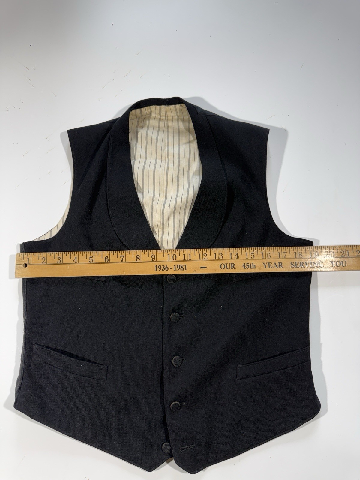 Antique Victorian Mens Black Silk Satin Lined Buckle Back Formal Vest Waistcoat