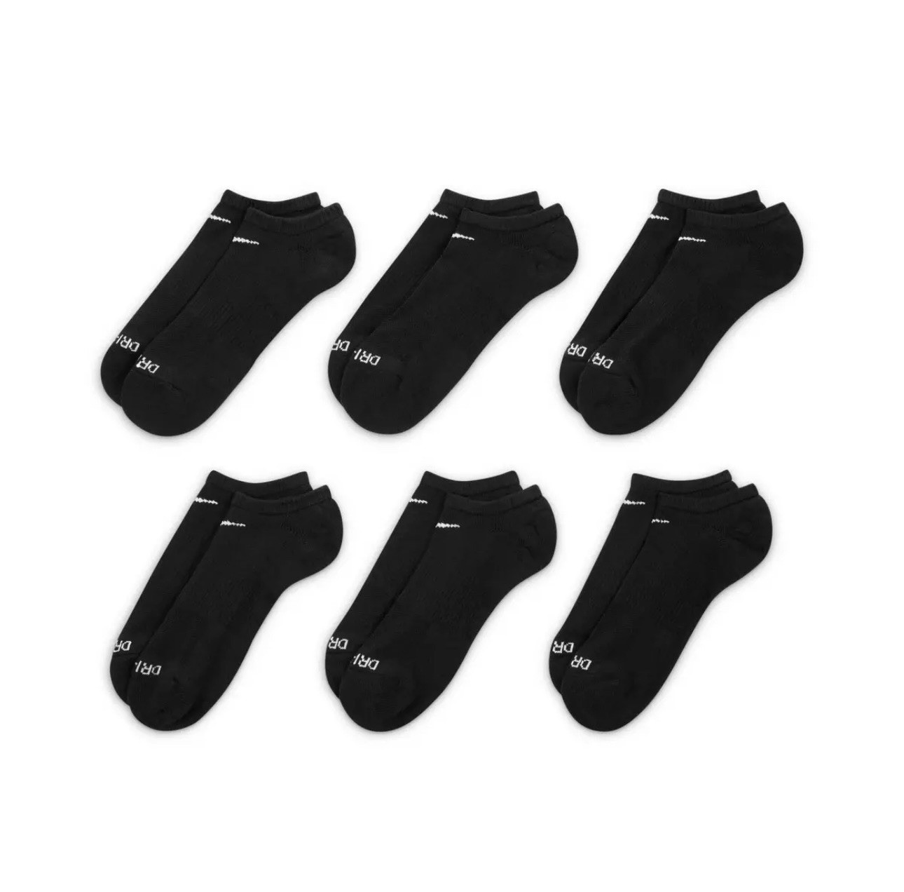 Nike 6 pairs Unisex Everyday Plus Cushioned No Show Black Socks Mens Size L 8-12