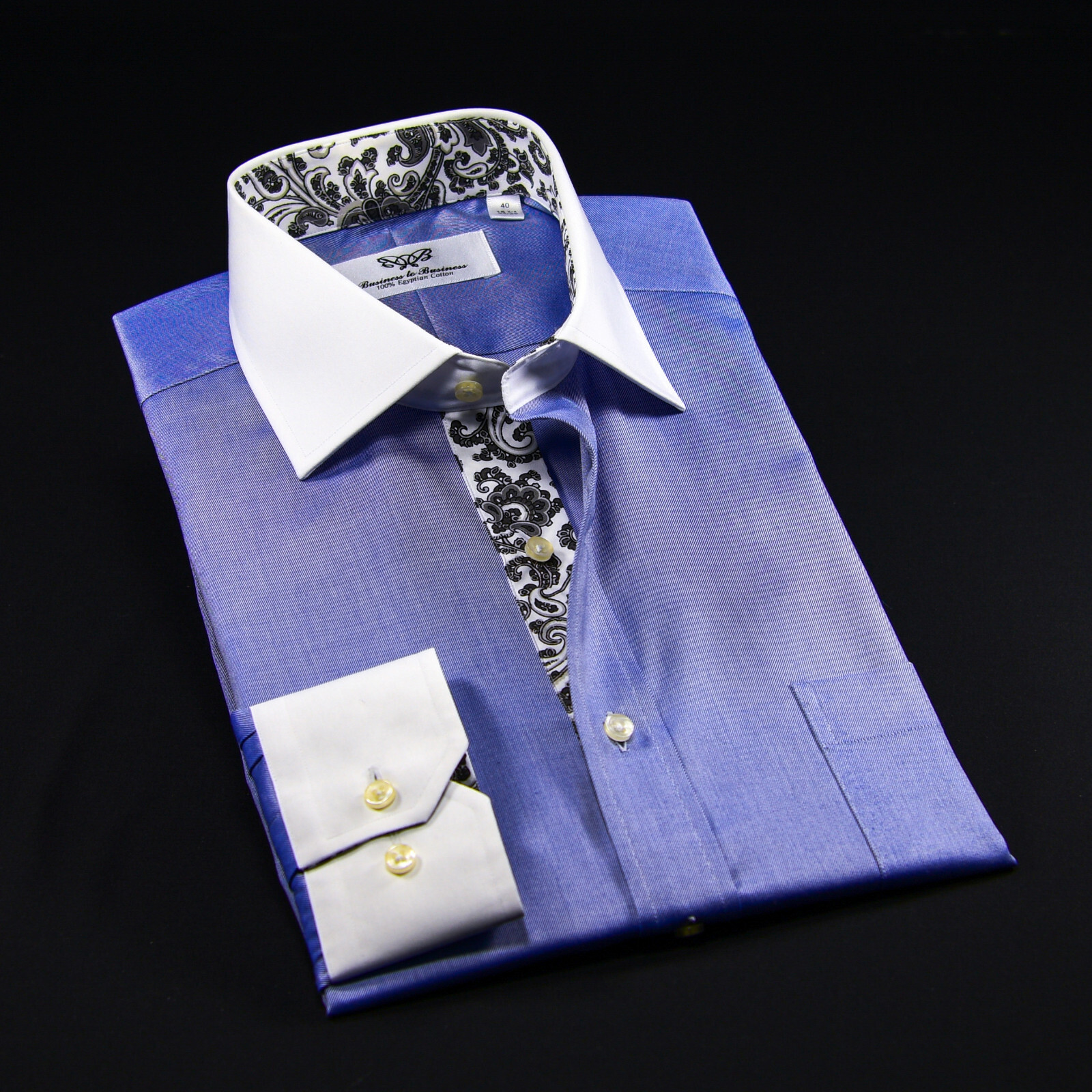 Blue La Plata WInchester Designed Formal Business Dress Shirt Single Cuff Boss