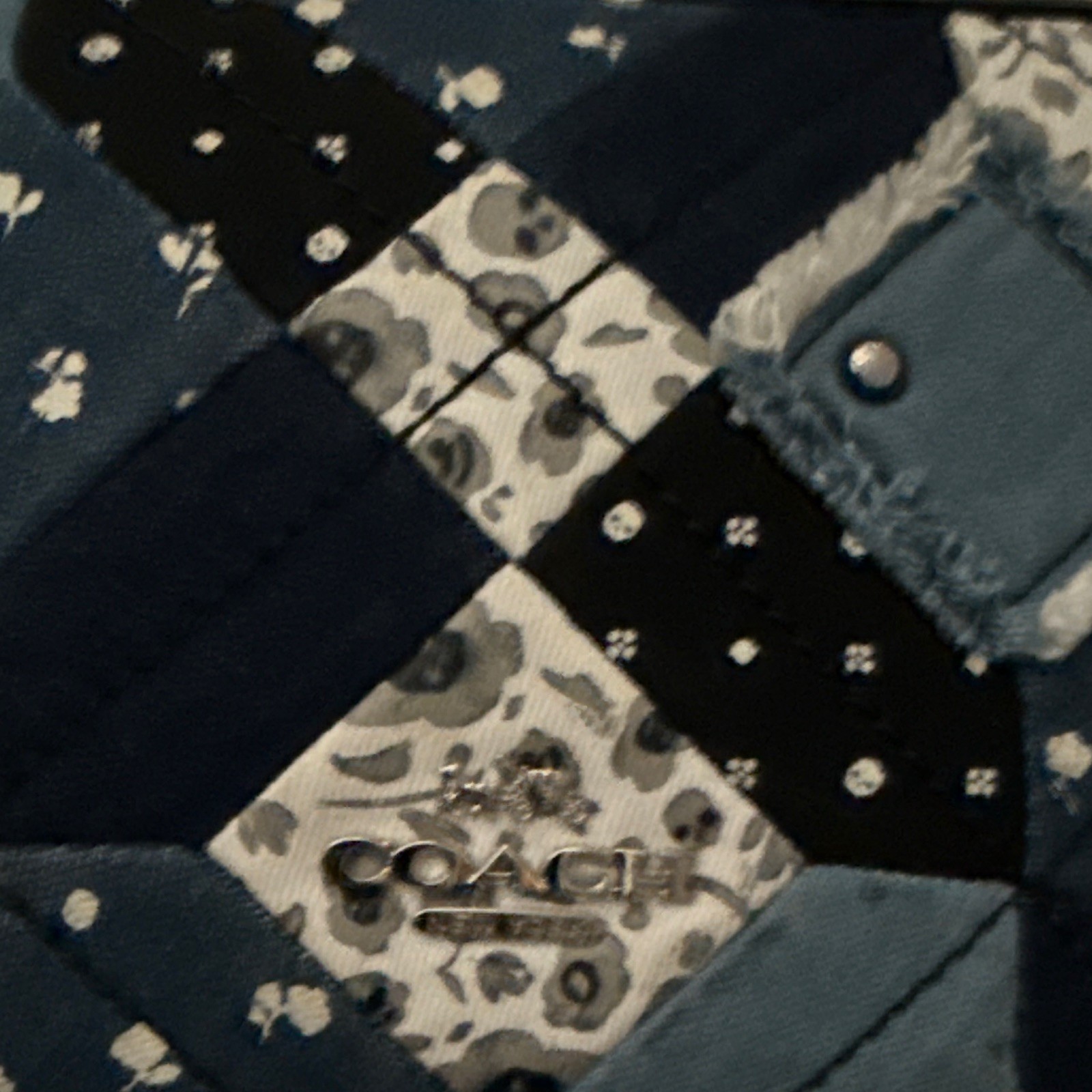 Coach Patchwork Crossbody Bag Blue Black White, Double Zip, Detachable Strap