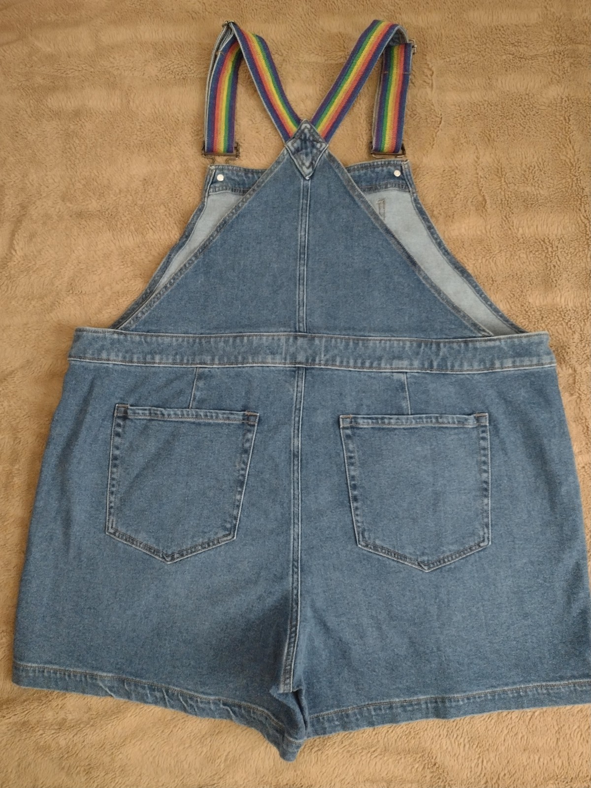 Lane Bryant Denim Short Overalls Size 22 Boyfriend Rainbow Strap Bib Shorts