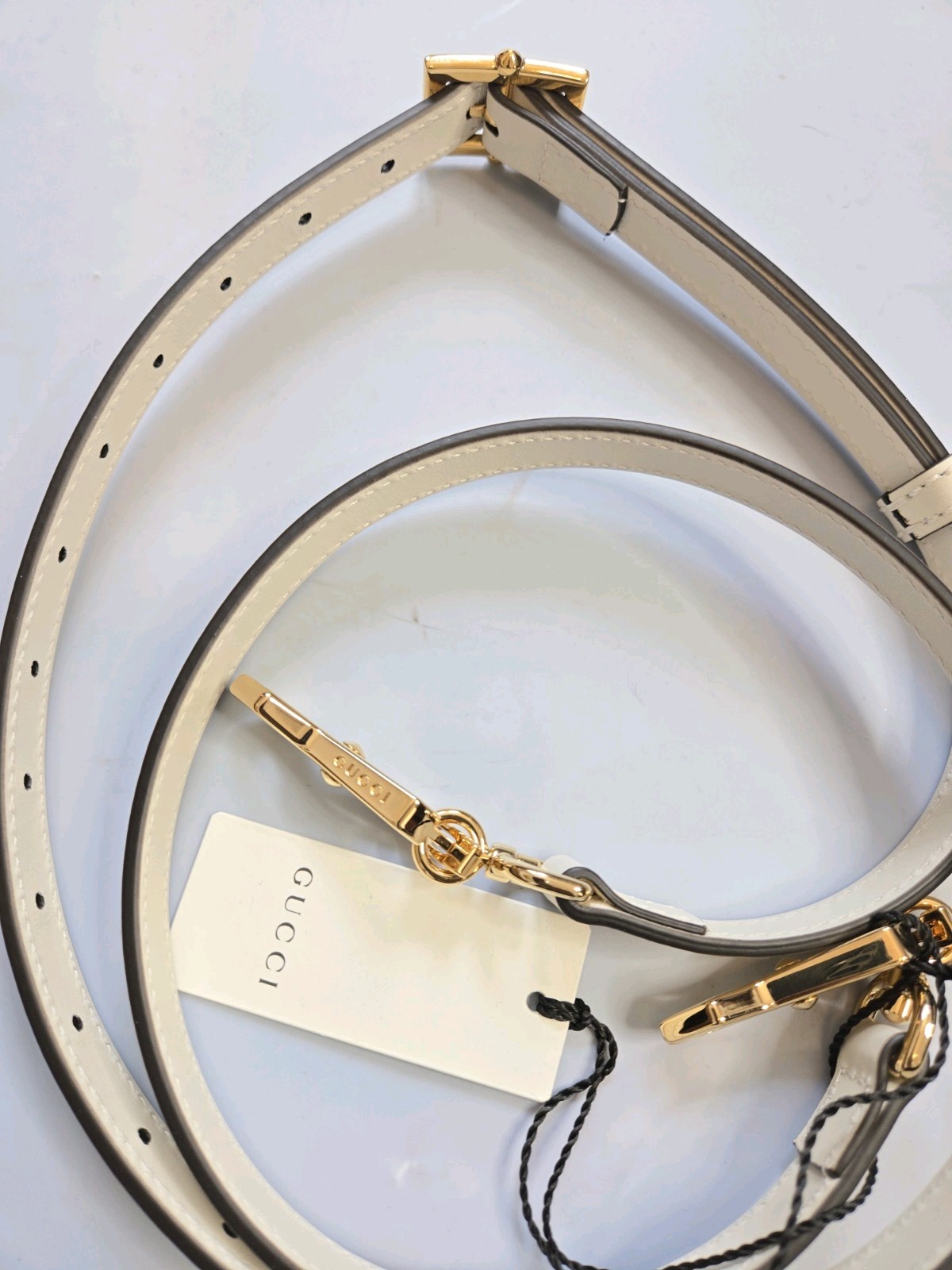GUCCI WHITE LEATHER HANDBAG REPLACEMENT ADJUSTABLE STRAP w GOLD HARDWARE ITALY