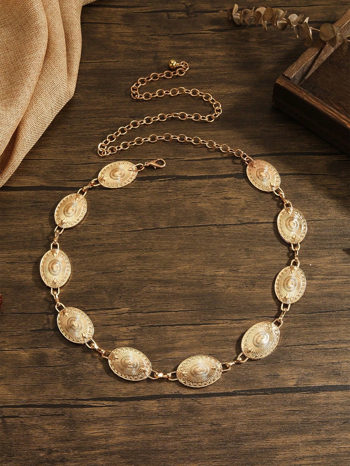 Gold Boho Oval Sun Motif Waist Chain Belt 70/80 90/100 For Women