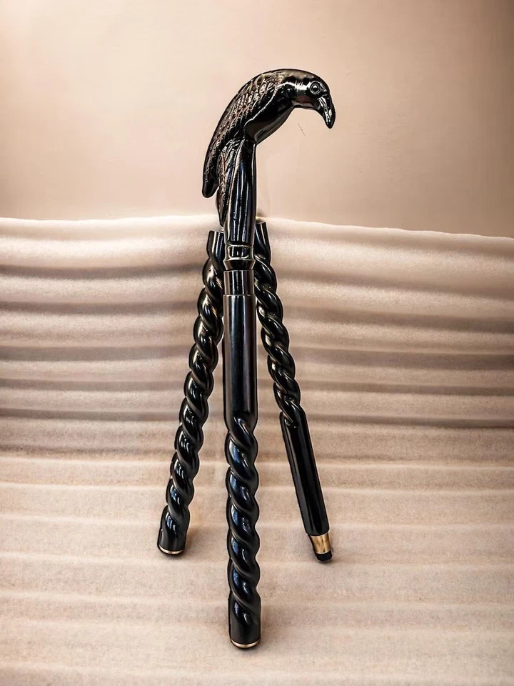 Raven Head Walking Cane Gothic Victorian Wooden Stick Detachable Costume Cane