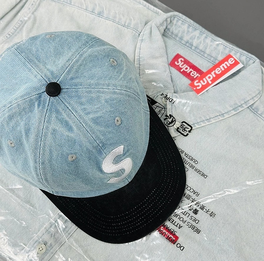 Supreme Pigment Coated 2-Tone S Logo 6-Panel Denim Cap FW25 Adjustable HatSuprem