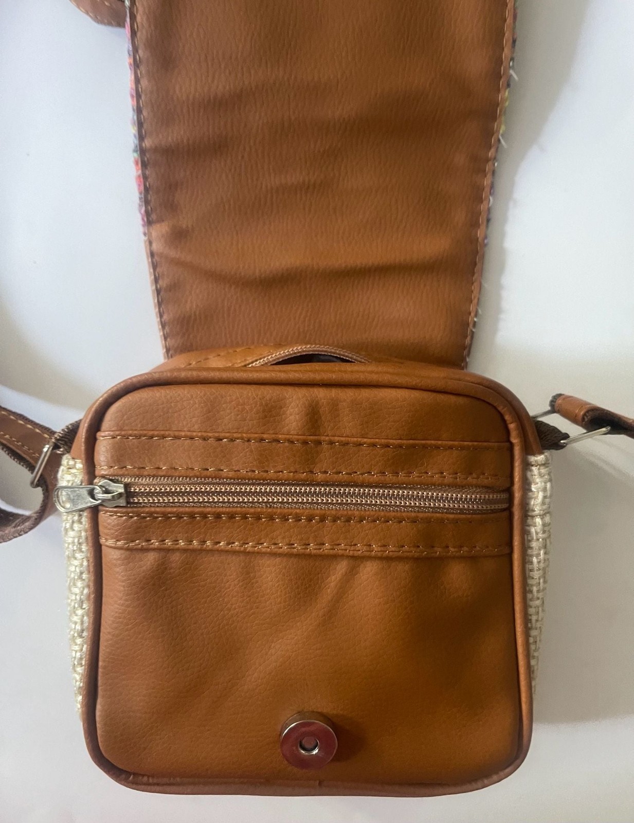Mexican Artesanal Doll Motif Crossbody Bag with Faux Leather Trim