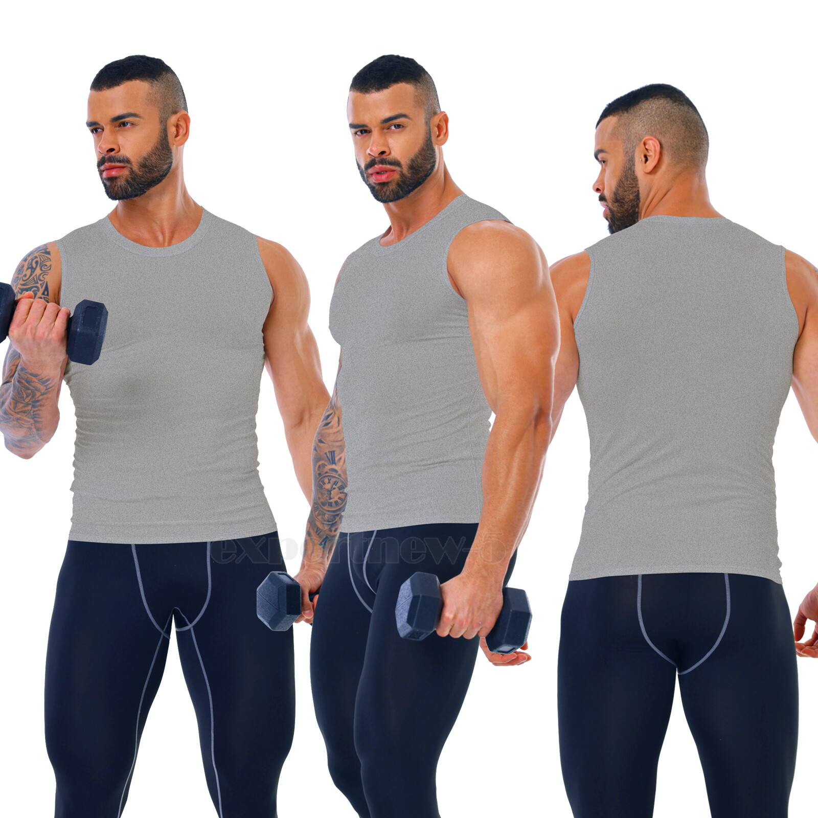 3PCS Mens Compression Sport Vest Tight Tank Base Layer Sleeveless Top Singlet