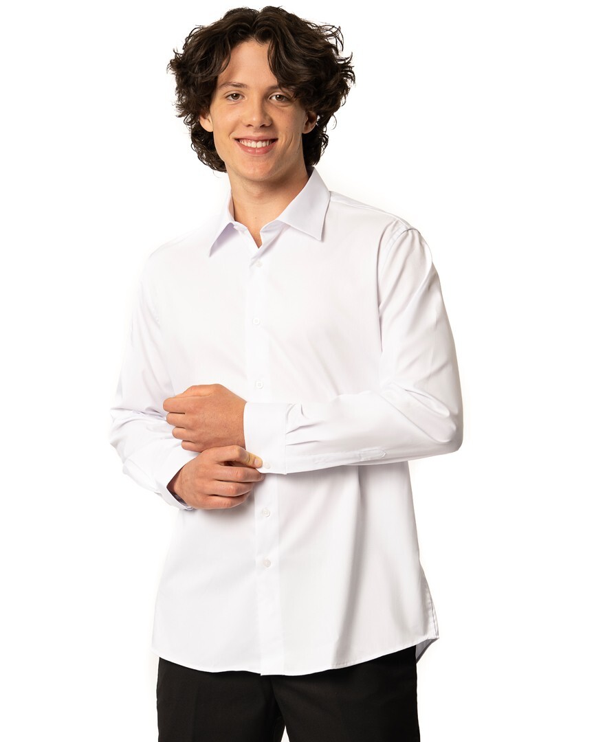 Mens Dress Shirt Plain White Tailored Slim Modern Stretch Cotton Non-Iron AZAR