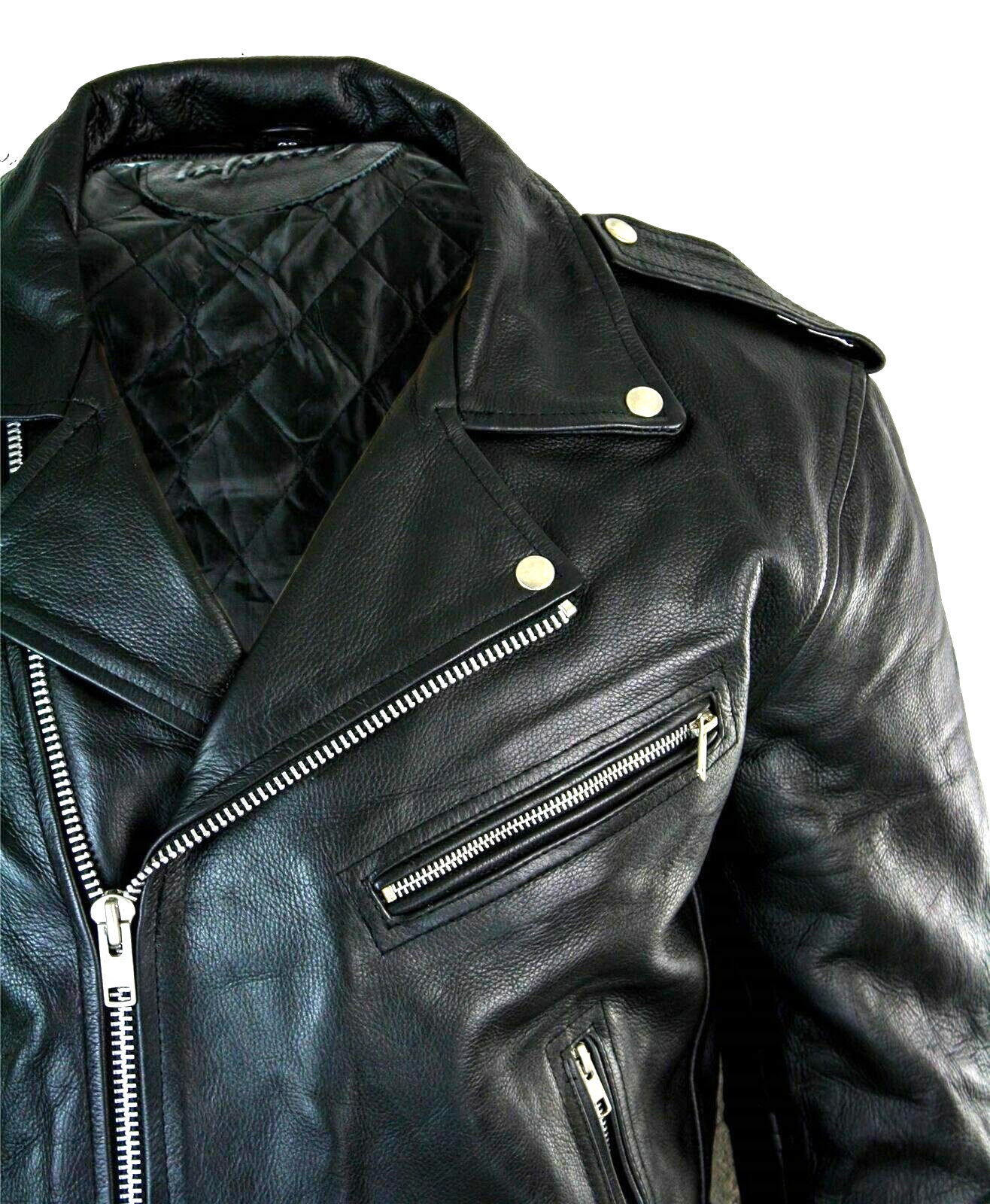Men’s Motorcycle Leather jacket Genuine Buffalo Skin Brando Style Black Biker