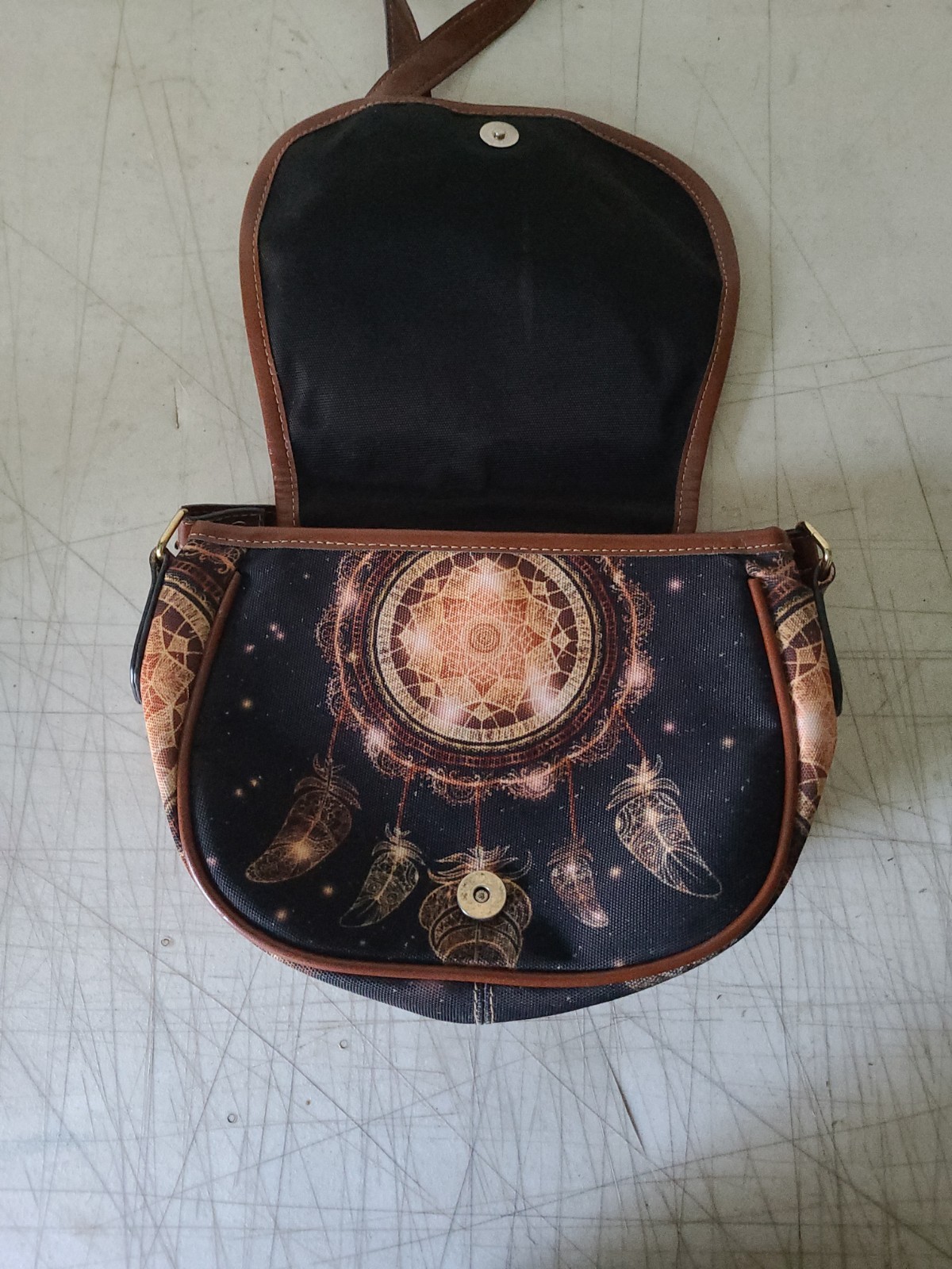 Small Bohemian Dream Catcher Themed Purse. Button Shut 2 Pockets Removable Strap
