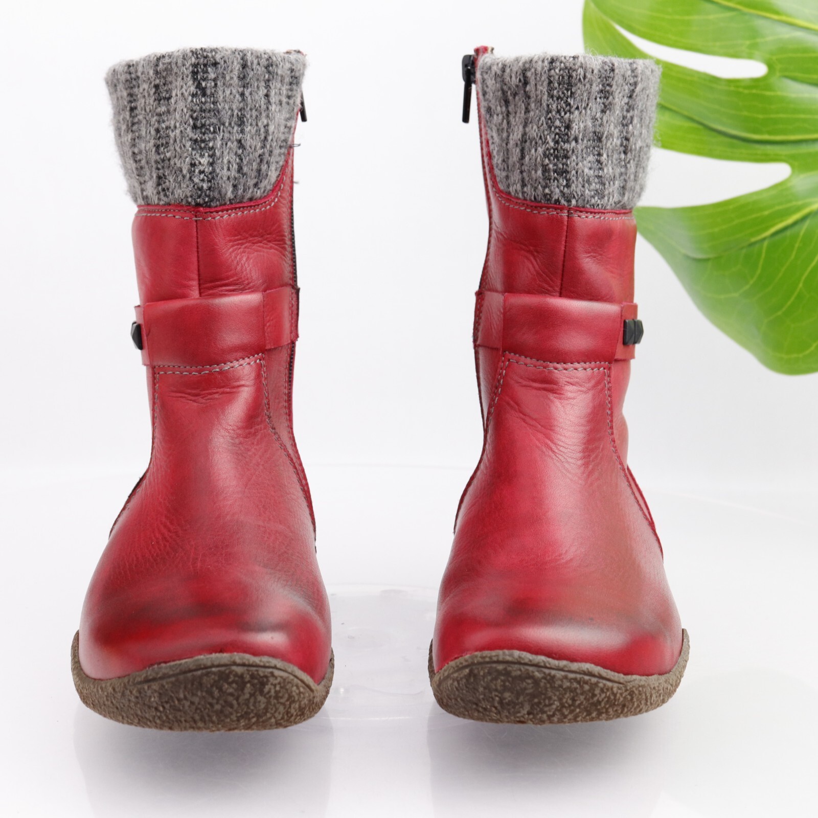 NAOT Theresia M Women’s Boot Size 7 Mid Red Leather Knit Cuff Comfy Orthotic