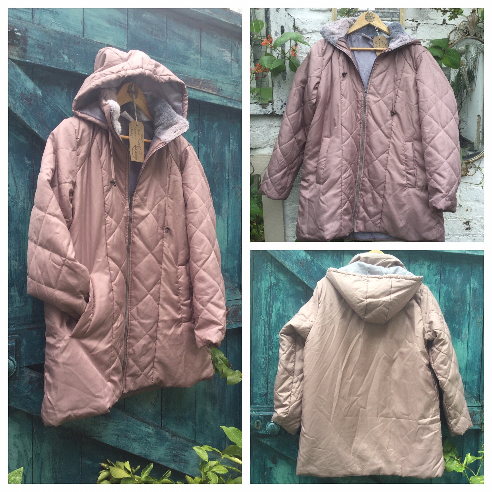 WOMENS COAT PINK QUILTED PARKA DESIGNER VINTAGE VGC WORN ON FILM INC UK PP