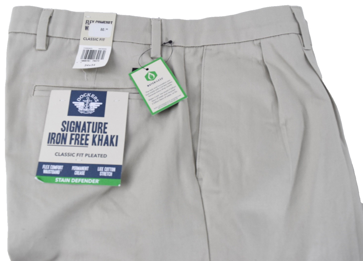 Dockers Men Signature Khaki Pants New 34X29 34X34 36X34 Cream Pleated ClassicFit