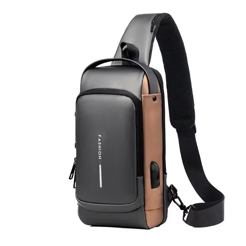 Men Anti Theft Chest Bag USB Charging Crossbody Sling Shoulder Travel Pack