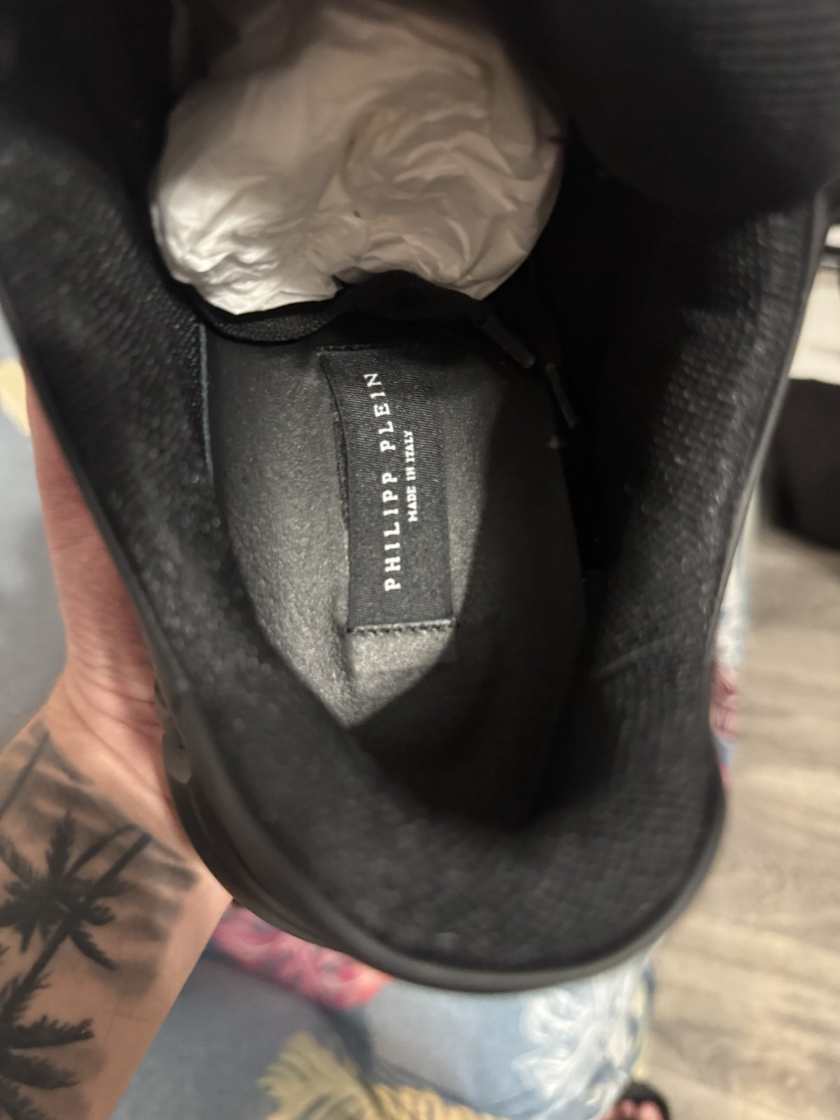 Philipp Plein black leather platform low top sneakers new with box