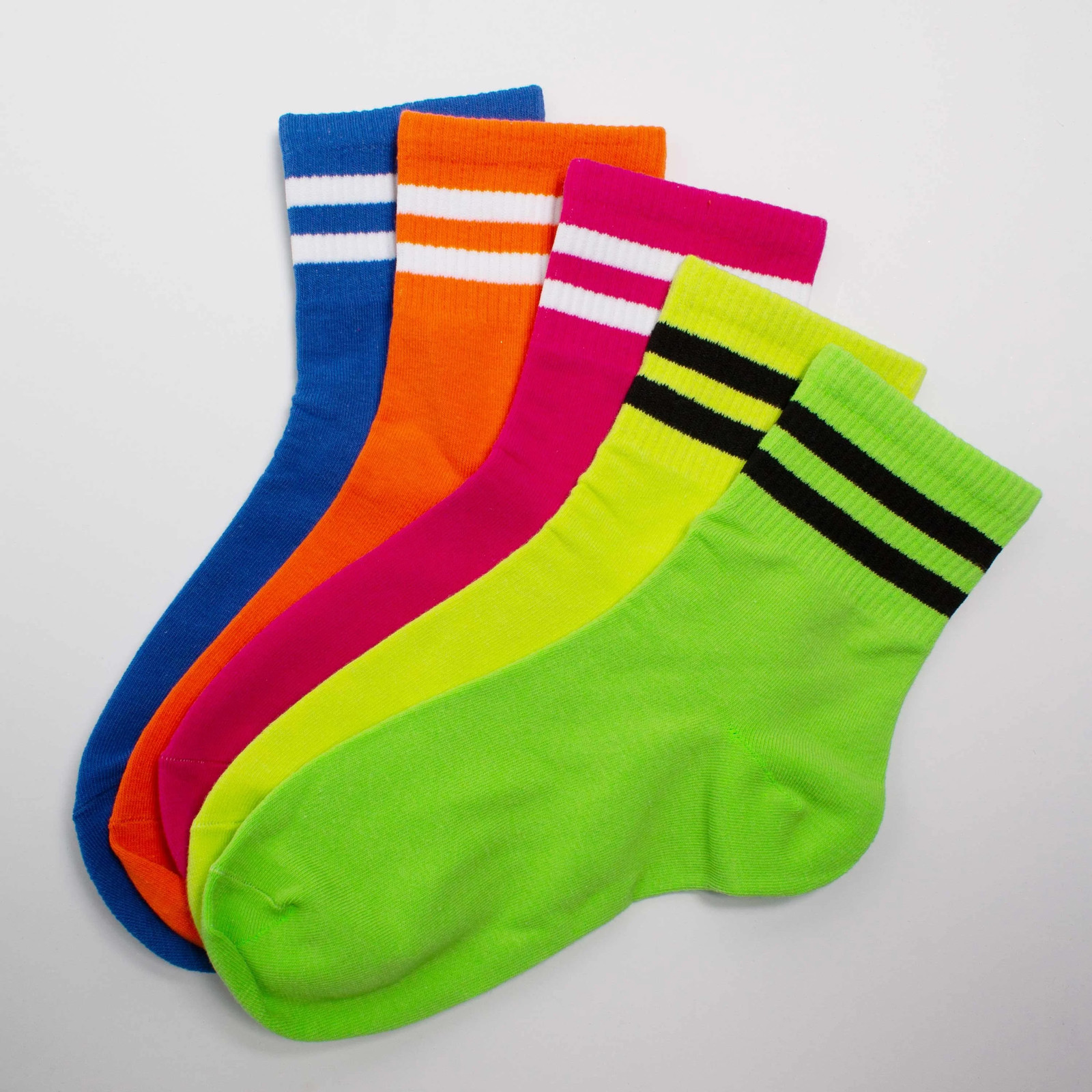 Womens Striped Neon Color Cute Crew Socks